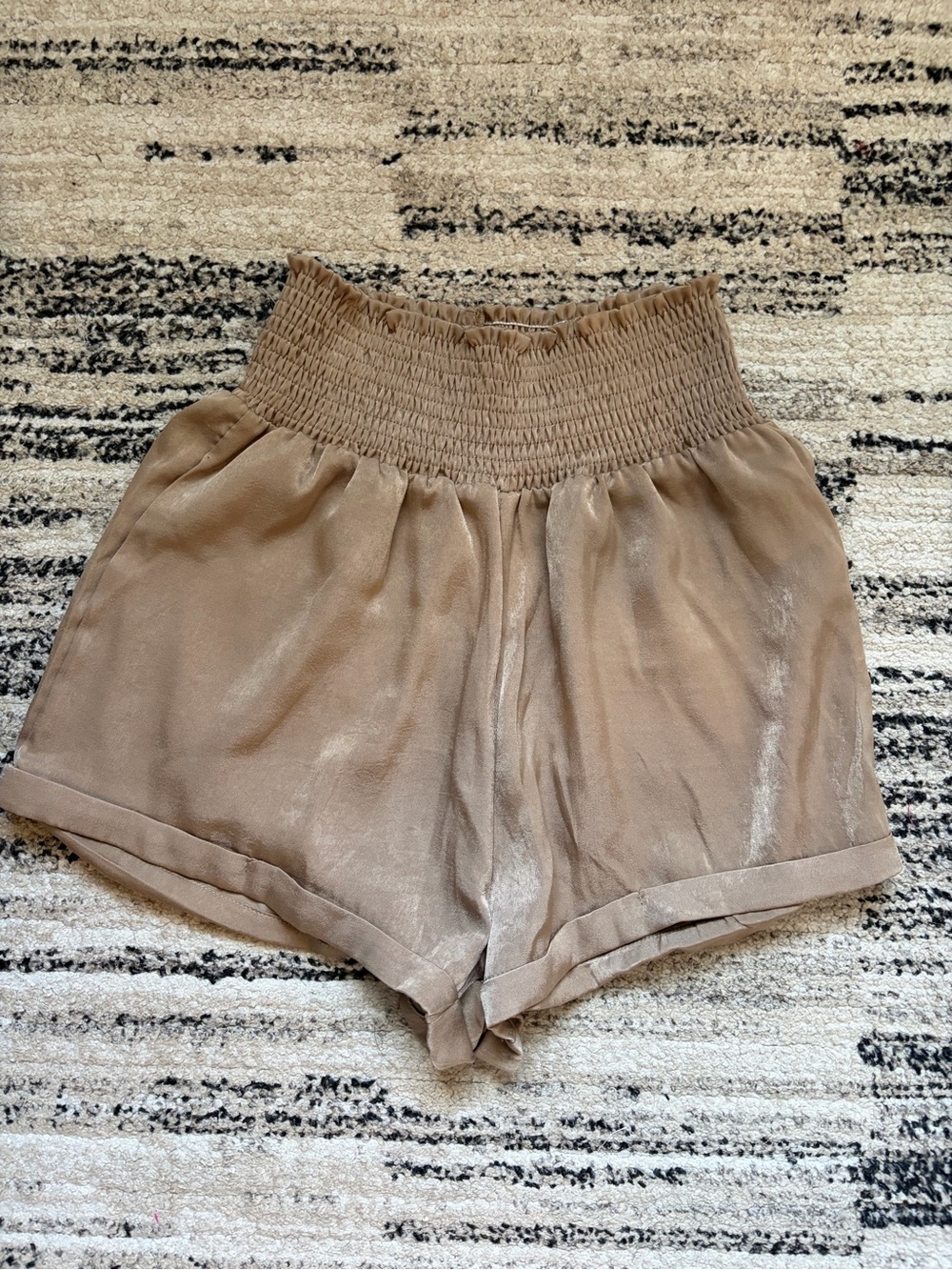 Umgee Taupe Smocked High-Waist Shorts